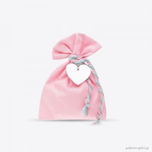 Μπομπονιέρα Βάπτισης Ροζ Πουγκί με Plexiglass Ασημί Καρδιά 